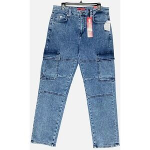 GUESS Jeans Mens 36x30 Mateo Cargo Pants Stretch Medium Wash Denim Blue NWT